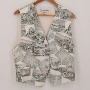 JH Collectibles Vintage 90s Postcard Print Silk Vest Womens Size 12 Artsy